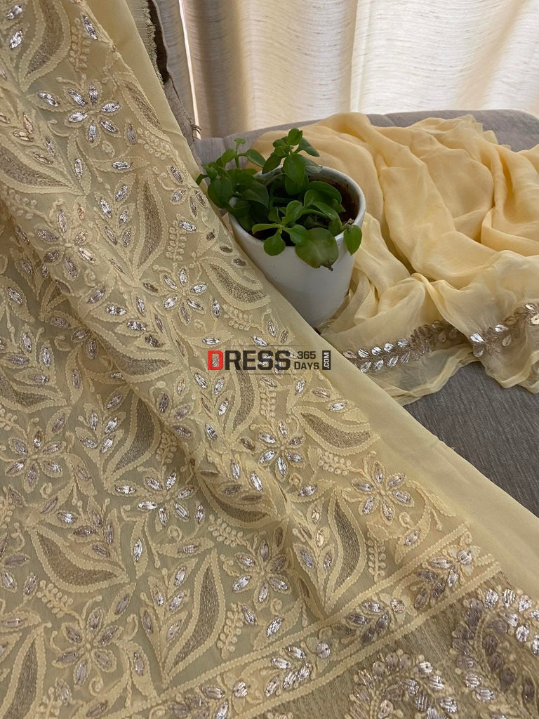 Beige Gota Patti Chikankari Kurta Dupatta Suits