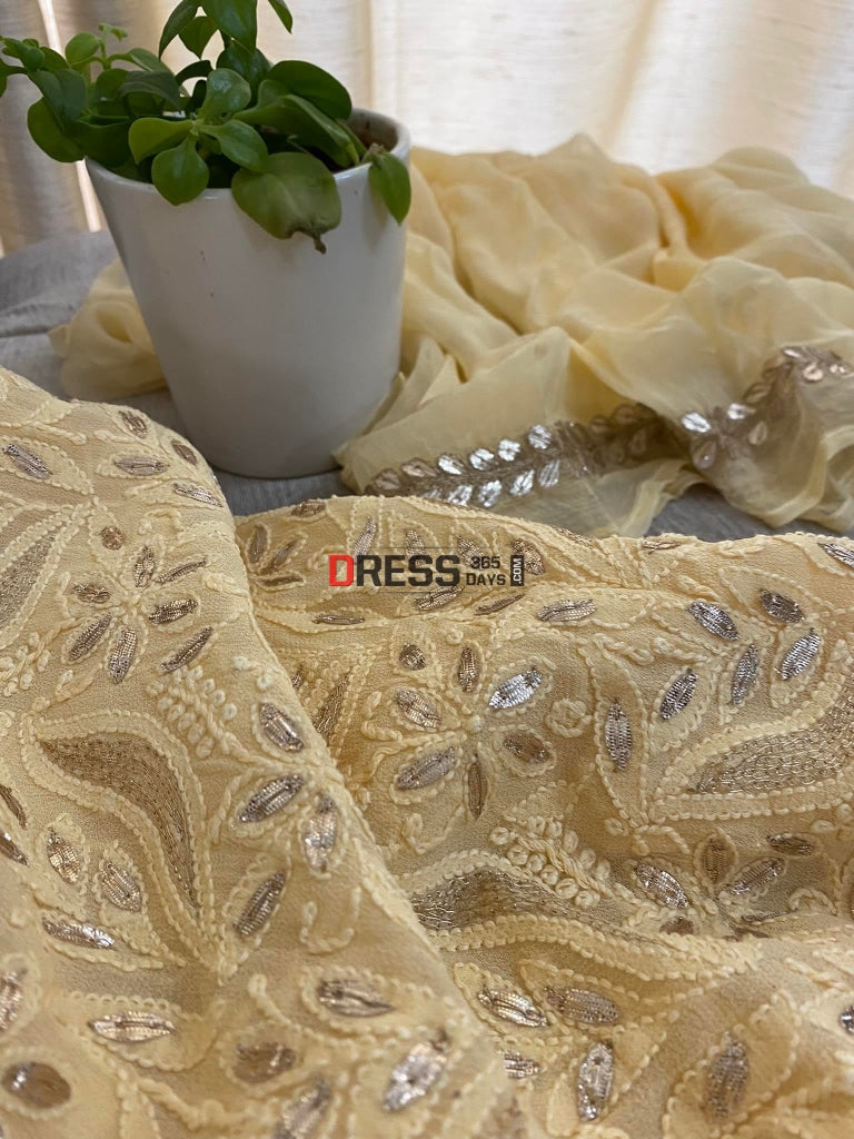 Beige Gota Patti Chikankari Kurta Dupatta Suits