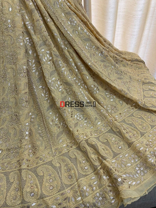 Beige Gota Patti Chikankari Lehenga Skirt (Only Skirt)