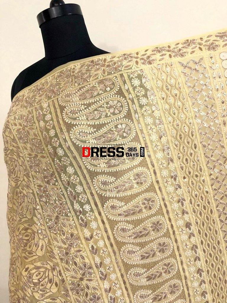 Beige Gota Patti Chikankari Saree