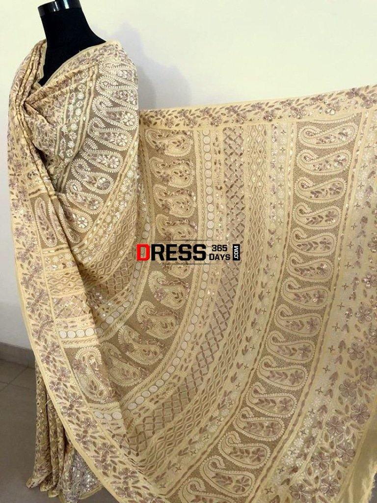 Beige Gota Patti Chikankari Saree