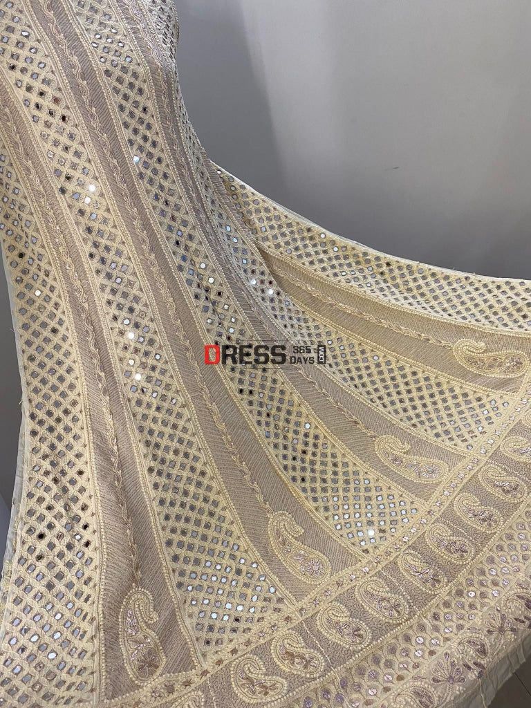 Beige Gota Patti & Mirror Chikankari Anarkali Suit