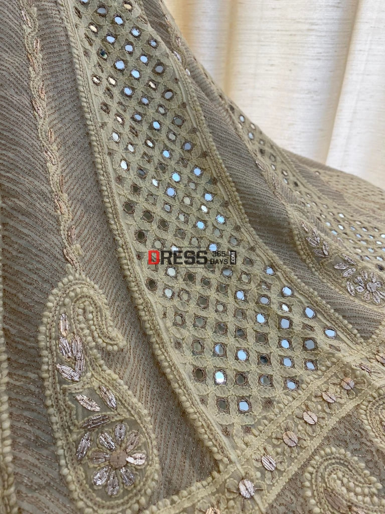 Beige Gota Patti & Mirror Chikankari Anarkali Suit