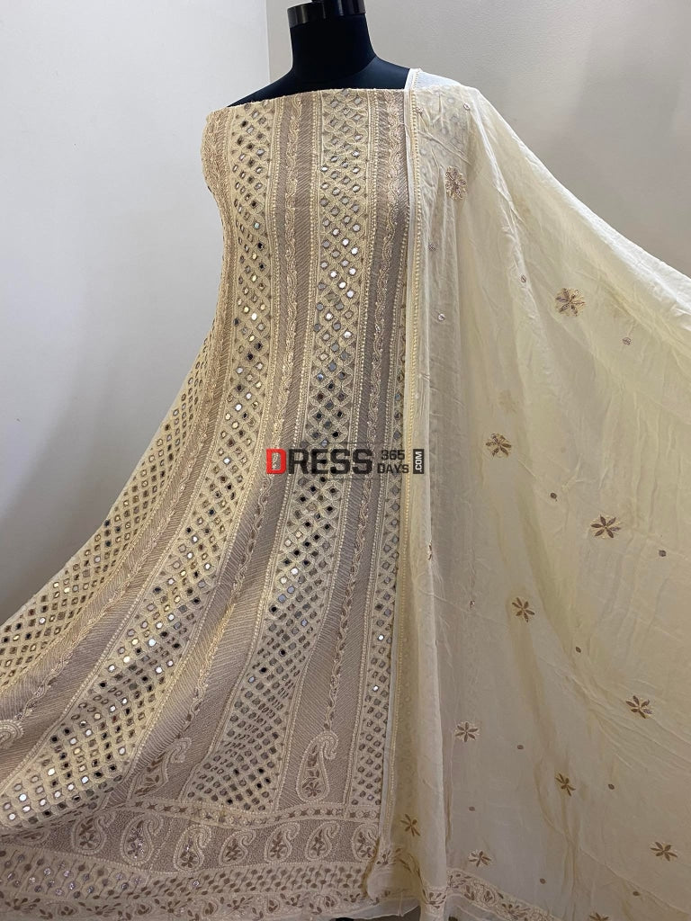 Beige Gota Patti & Mirror Chikankari Anarkali Suit