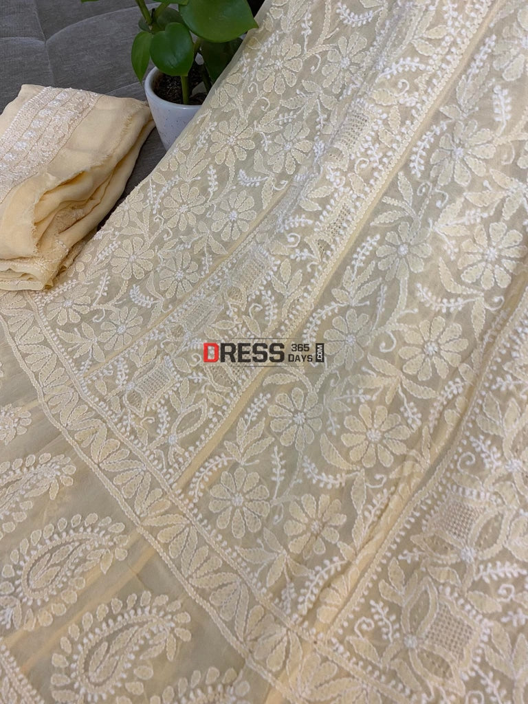 Beige Hand Jaali Chikankari Anarkali Suit
