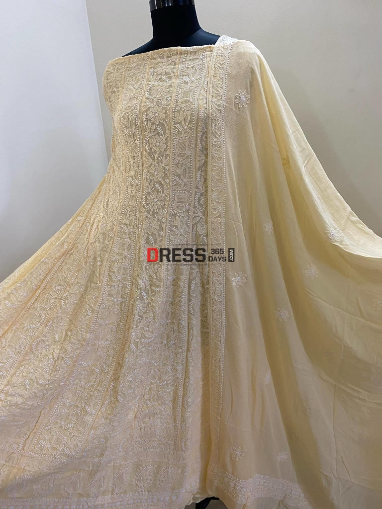Beige Hand Jaali Chikankari Anarkali Suit
