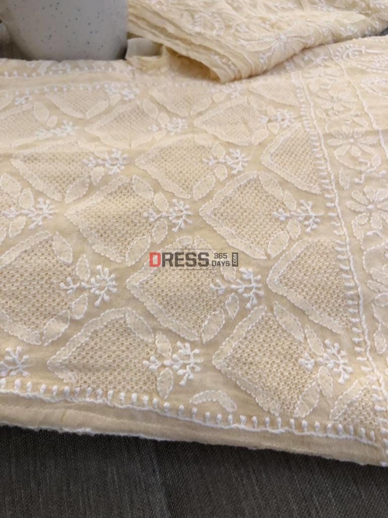 Beige Jaali Work Chikankari Lehenga Set