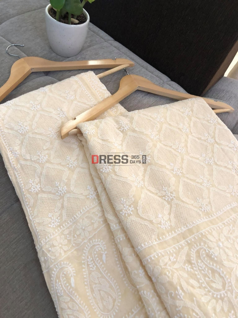 Beige Jaali Work Chikankari Lehenga Set