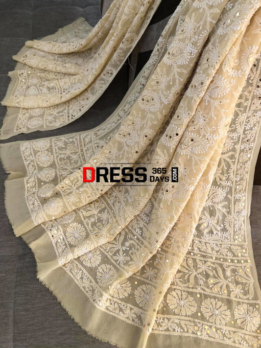 Beige Kamdani Chikankari Dupatta