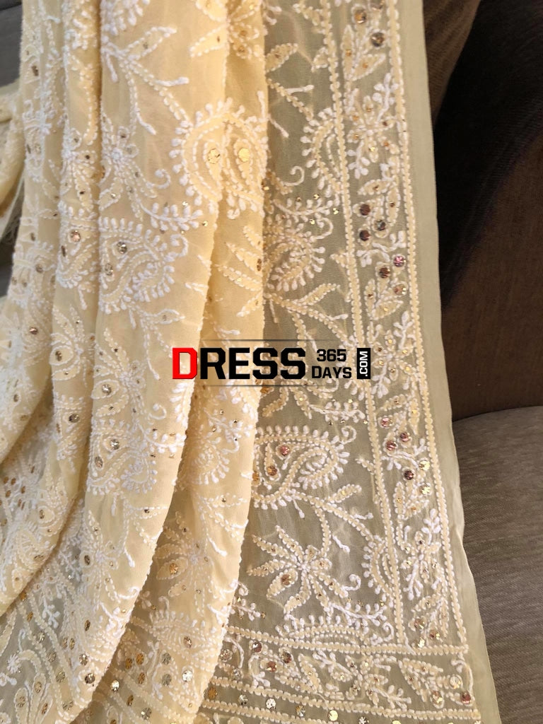 Beige Kamdani Chikankari Dupatta