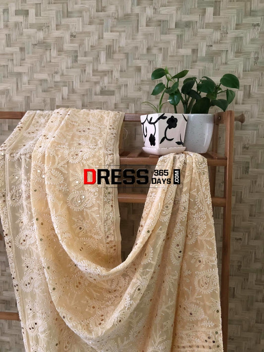 Beige Kamdani Chikankari Dupatta