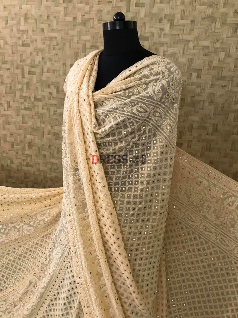 Beige Kamdani Chikankari Lehenga Set
