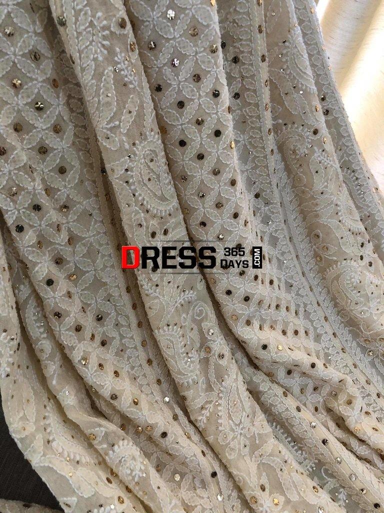 Beige Kamdani Chikankari Lehenga Set