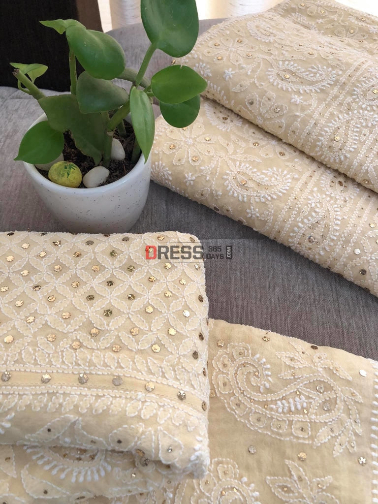 Beige Kamdani Chikankari Lehenga Set