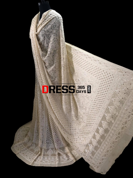 Beige Kamdani Chikankari Lehenga Set