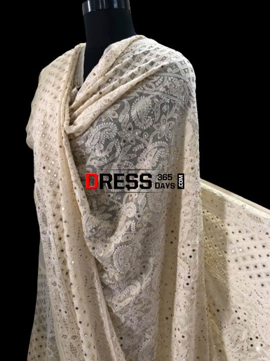 Beige Kamdani Chikankari Lehenga Set