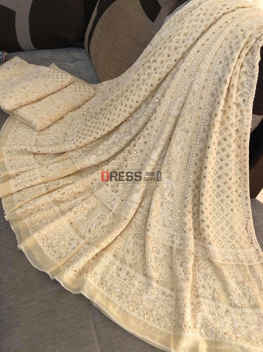 Beige Kamdani Chikankari Lehenga Set