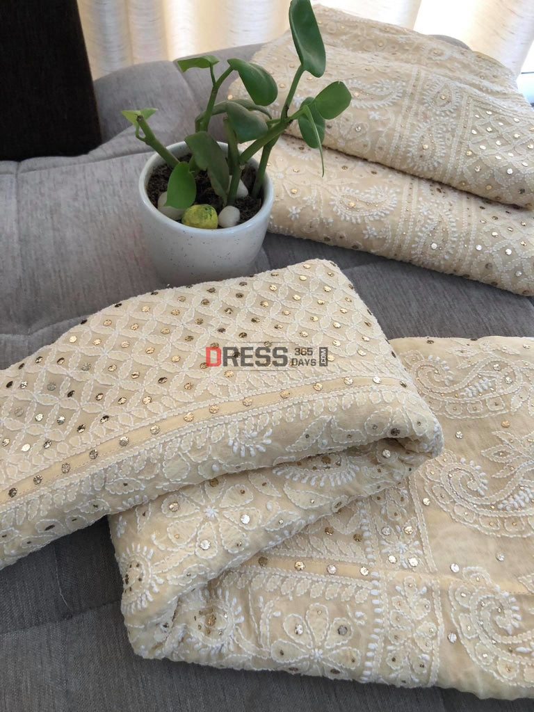 Beige Kamdani Chikankari Lehenga Set