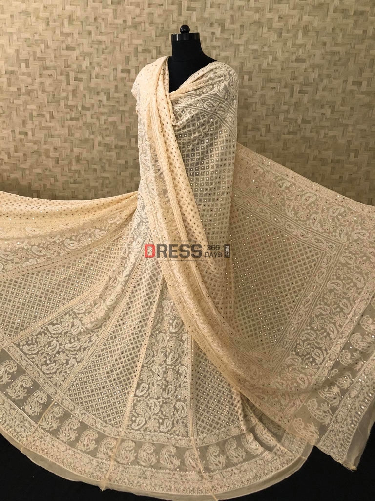 Beige Kamdani Chikankari Lehenga Set