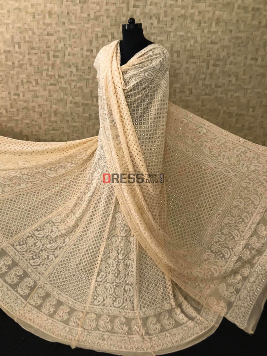 Beige Kamdani Chikankari Lehenga Set