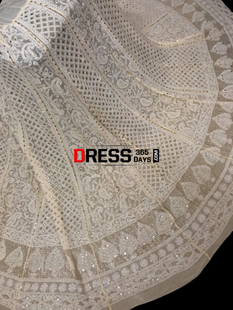 Beige Kamdani Chikankari Lehenga Set
