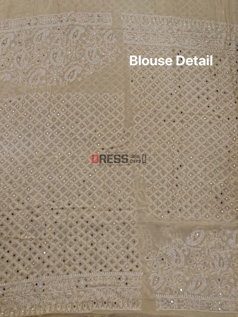 Beige Kamdani Chikankari Lehenga Set