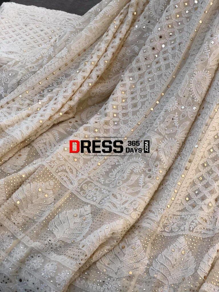 Beige Kamdani Chikankari Lehenga Set