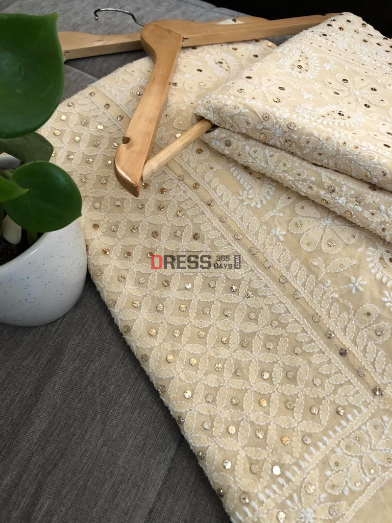 Beige Kamdani Chikankari Lehenga Set