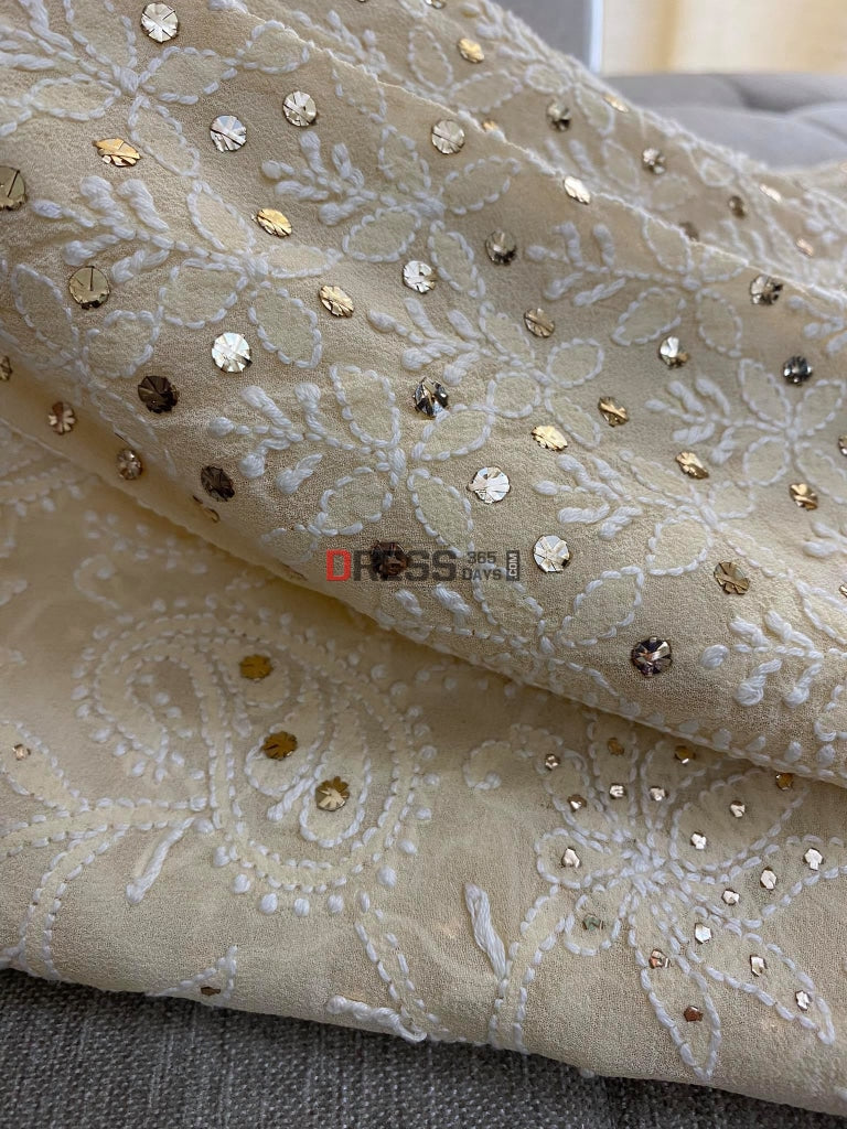 Beige Kamdani Lucknowi Lehenga Skirt Chikankari