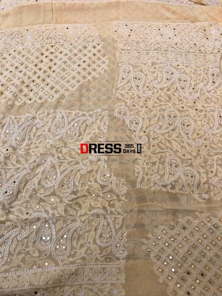 Beige Lucknow Chikankari Mukaish Lehenga Set