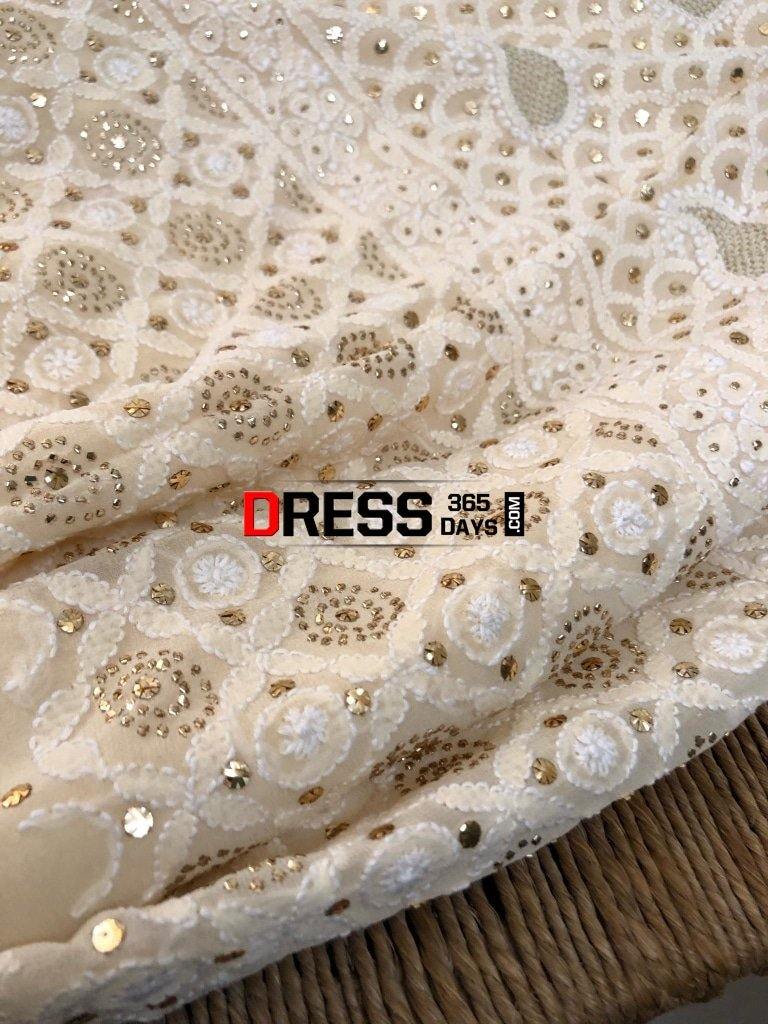 Beige Lucknow Chikankari Mukaish Suit Suits