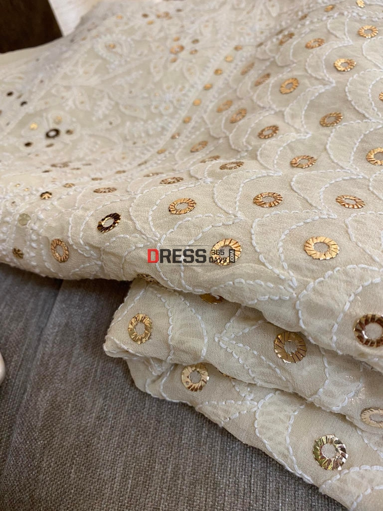 Beige Lucknowi Chikankari Ring Mukaish Lehenga Set