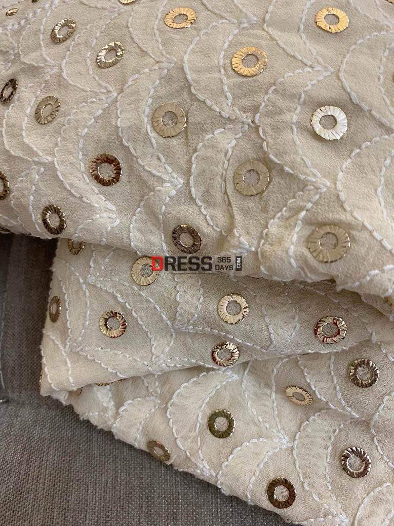 Beige Lucknowi Chikankari Ring Mukaish Lehenga Set