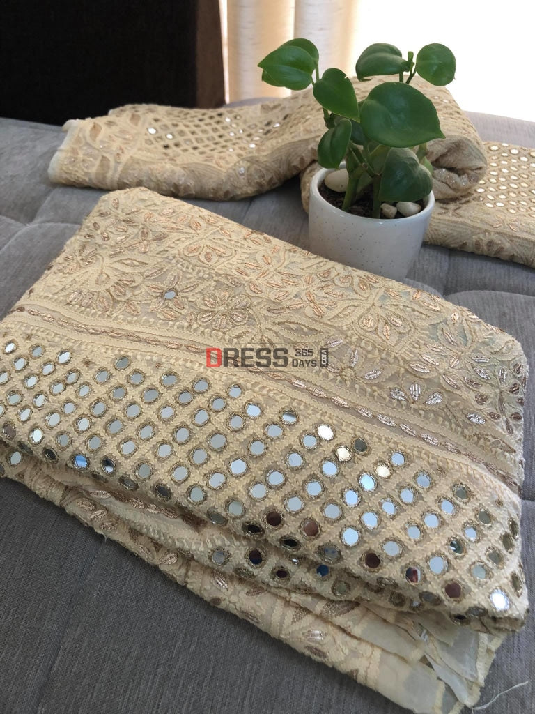 Beige Lucknowi Mirror Gota Patti Lehenga Set Chikankari