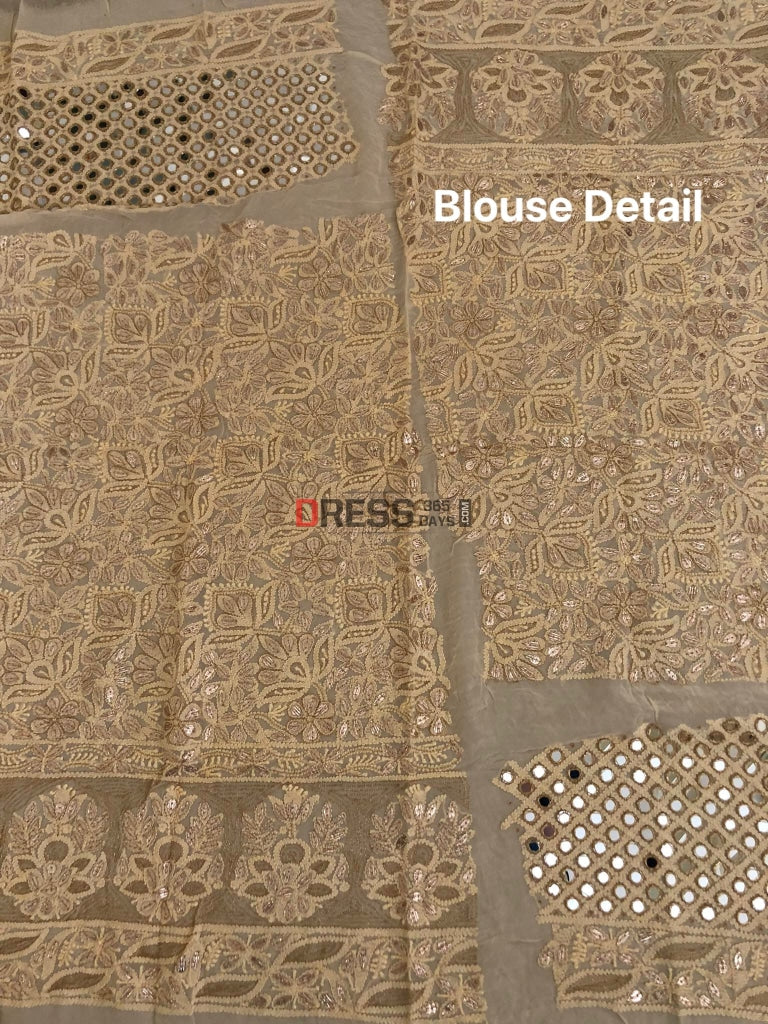 Beige Lucknowi Mirror Gota Patti Lehenga Set Chikankari
