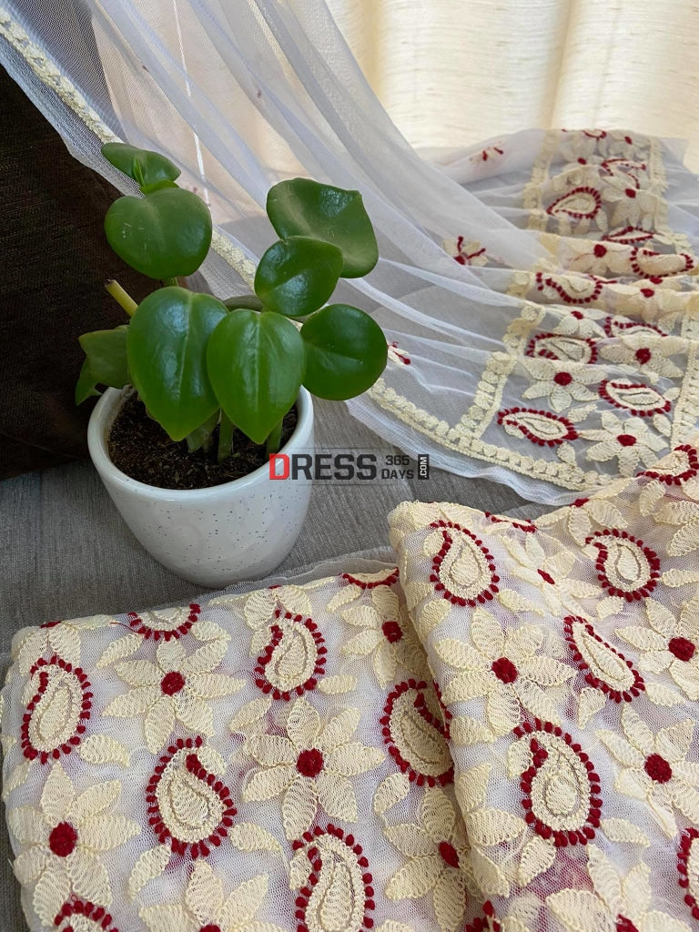Beige & Maroon Net Chikankari Suit Suits
