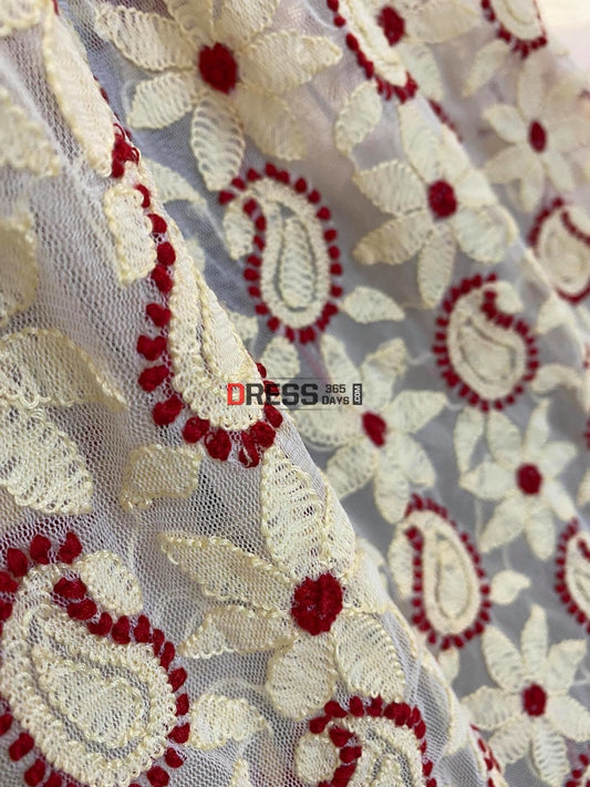 Beige & Maroon Net Chikankari Suit Suits