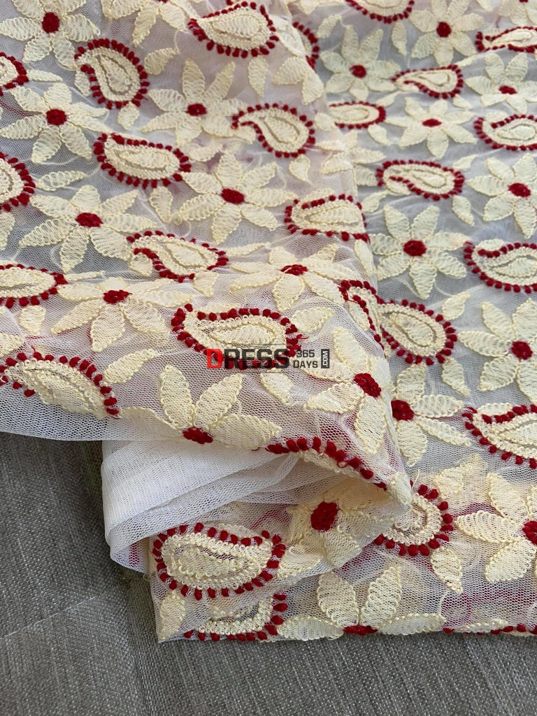 Beige & Maroon Net Chikankari Suit Suits
