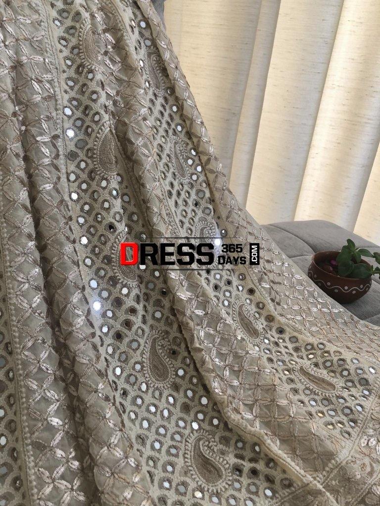 Beige Mirror & Gota Chikankari Anarkali Suit