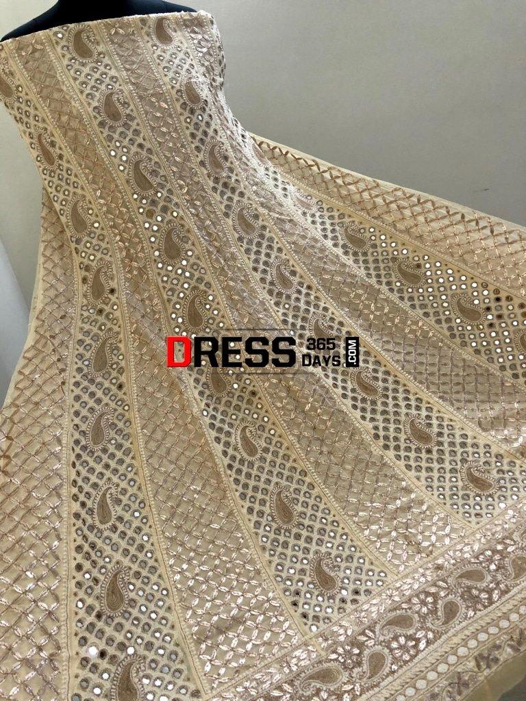 Beige Mirror & Gota Chikankari Anarkali Suit