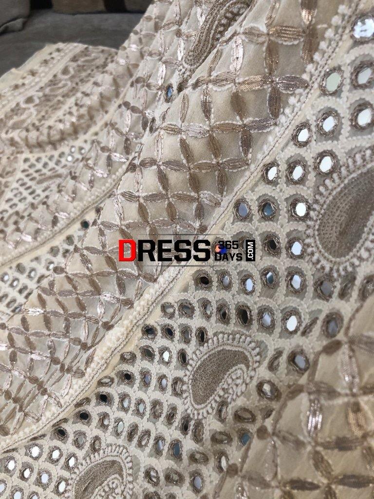 Beige Mirror & Gota Chikankari Anarkali Suit