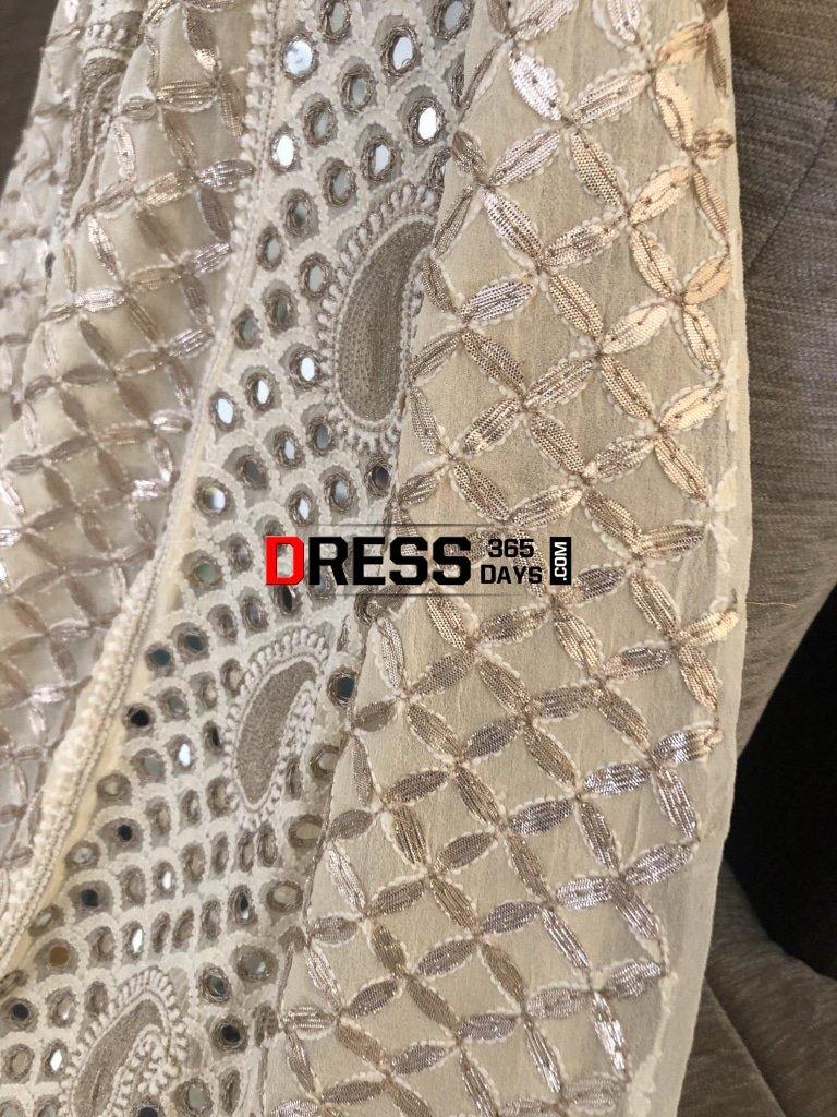 Beige Mirror & Gota Chikankari Anarkali Suit