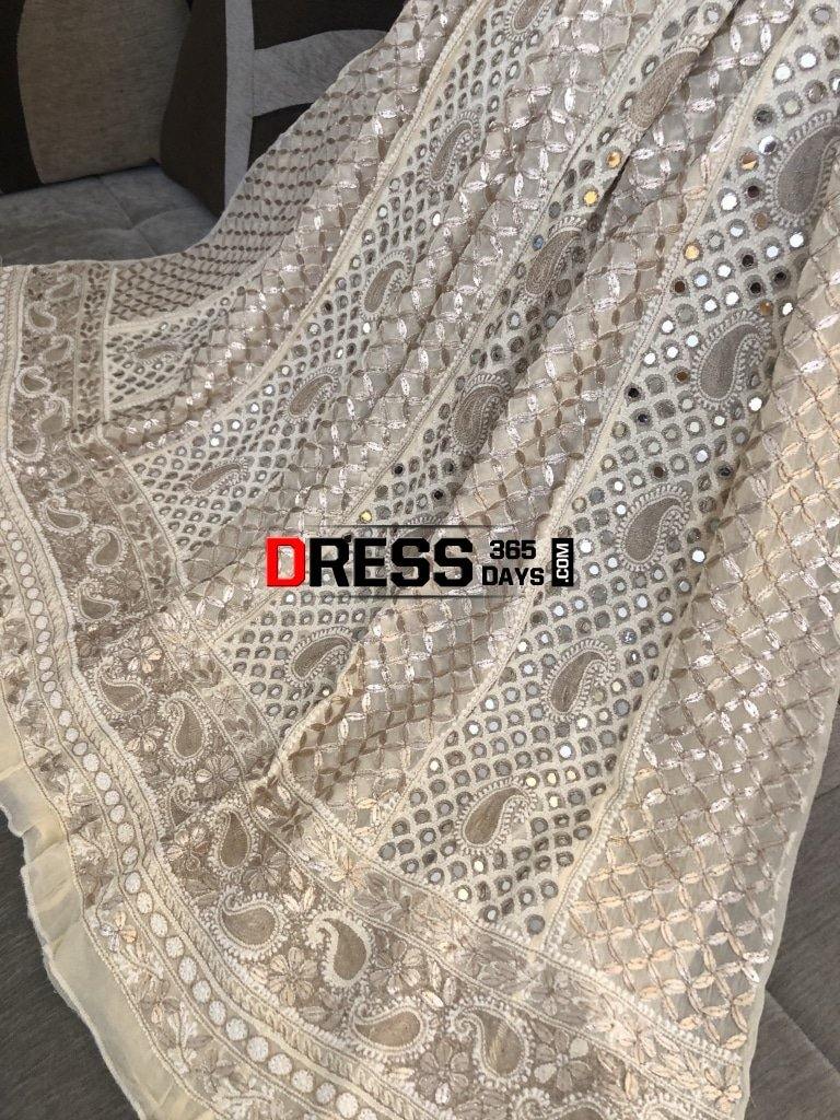 Beige Mirror & Gota Chikankari Anarkali Suit