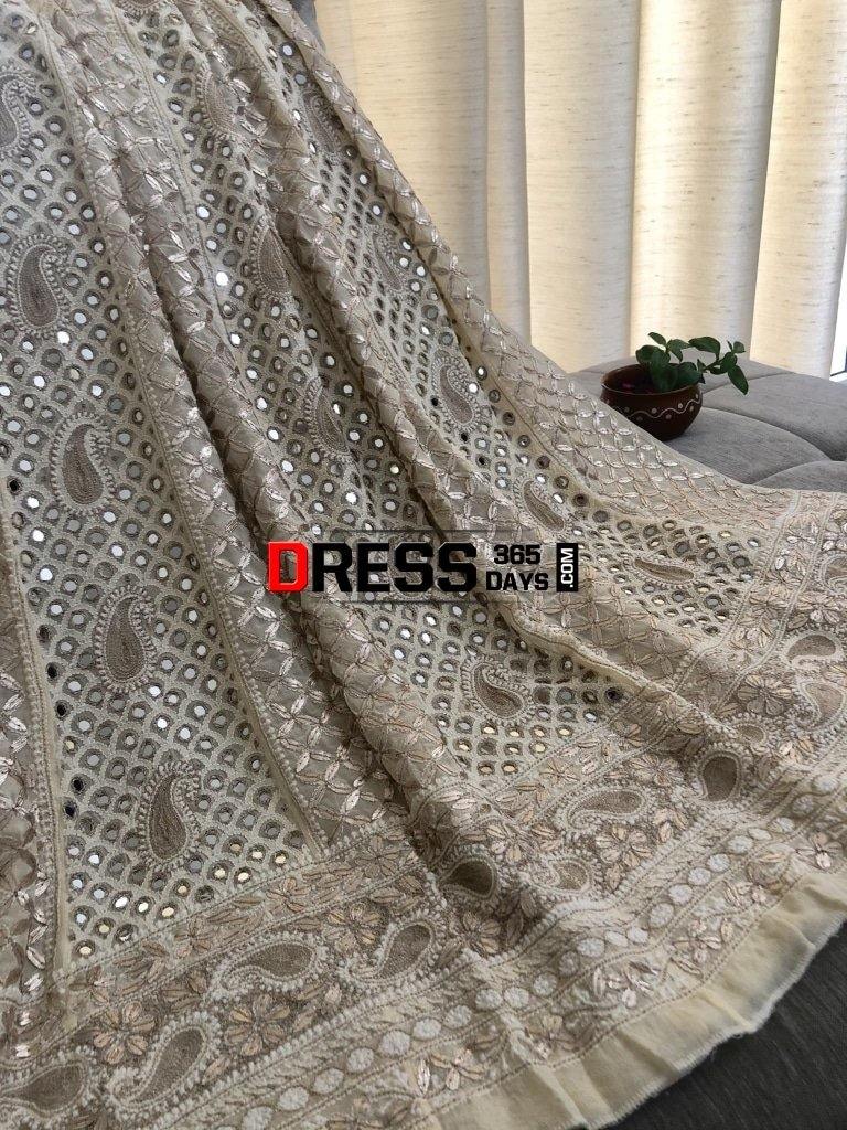 Beige Mirror & Gota Chikankari Anarkali Suit