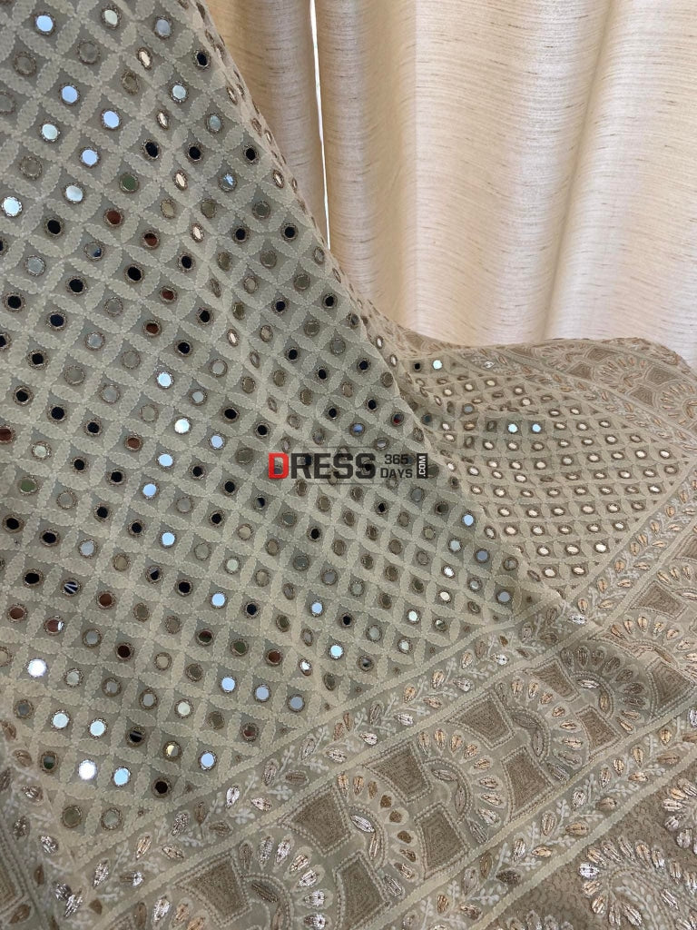 Beige Mirror & Gota Patti Chikankari Dupatta