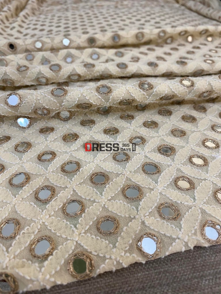 Beige Mirror & Gota Patti Chikankari Dupatta