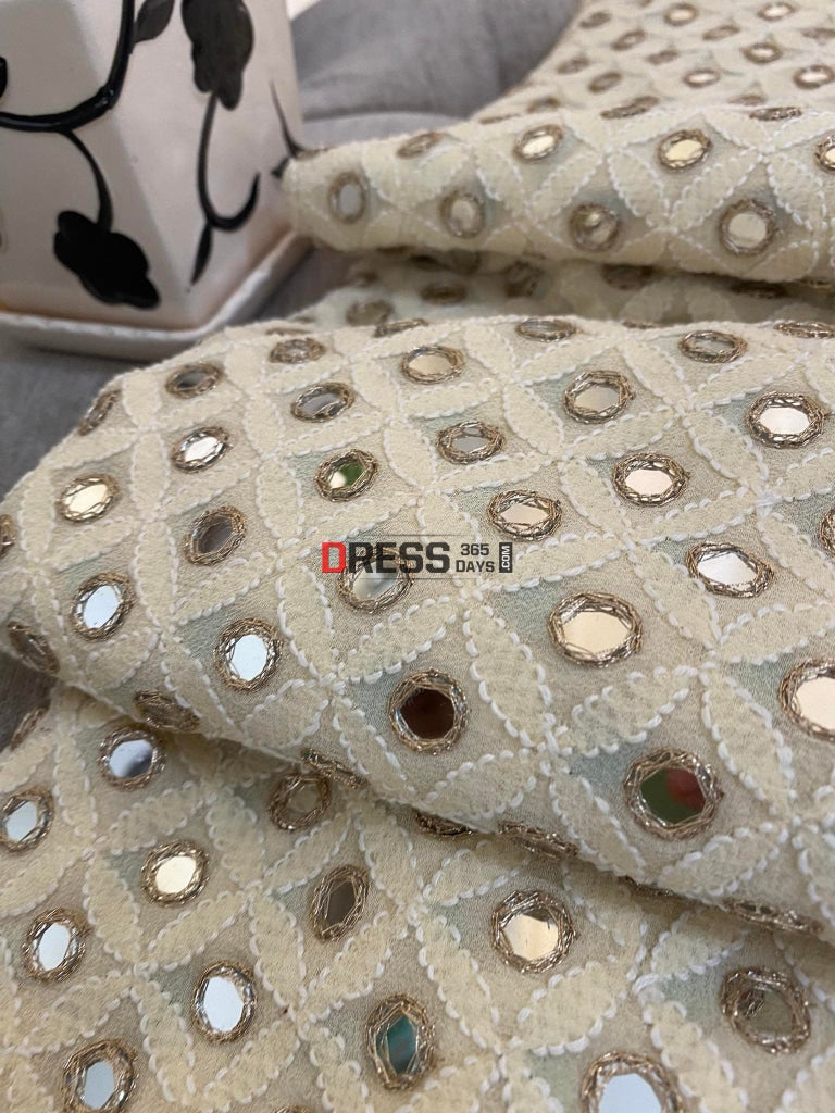 Beige Mirror & Gota Patti Chikankari Dupatta