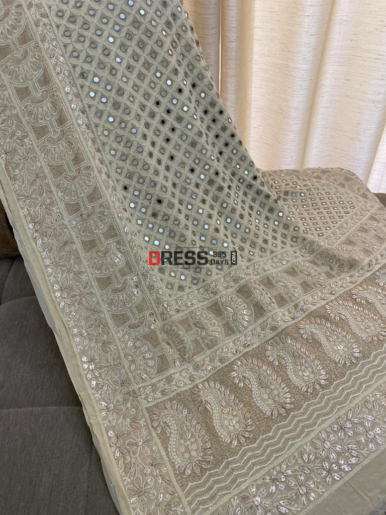 Beige Mirror & Gota Patti Chikankari Dupatta