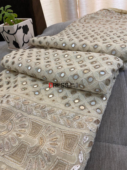 Beige Mirror & Gota Patti Chikankari Dupatta