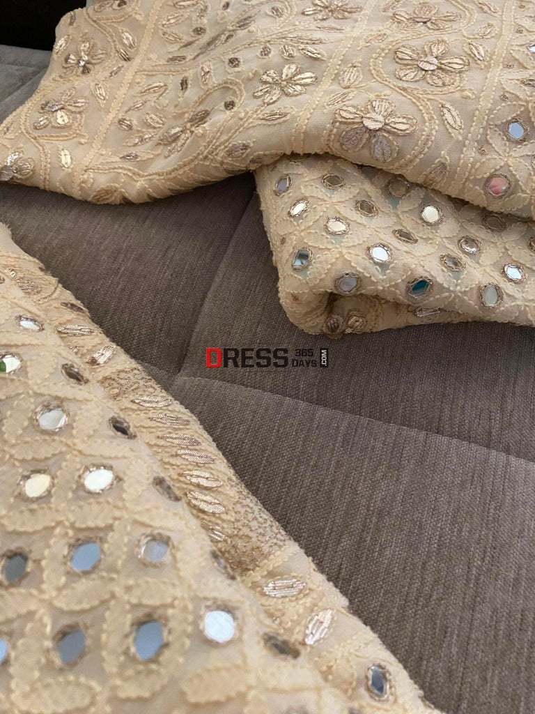 Beige Mirror & Gota Patti Chikankari Lehenga Set